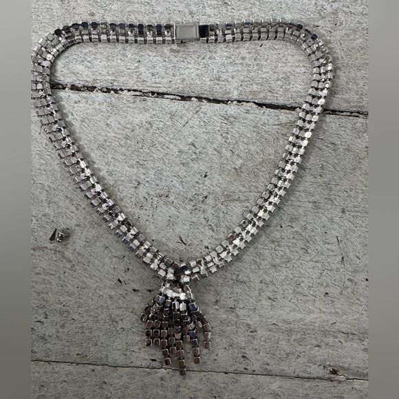 Vintage 50s Dazzling Rhinestone Fringe Necklace - Picture 3 of 13